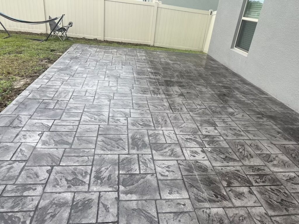 Gray Ashlar Stone Stamped Concrete Patio | Crego Concrete